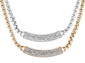 White Crystal Gold & Silver Tone Box Chain Necklace Set of 2