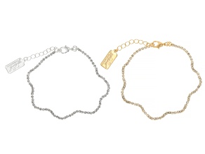 White Crystal Gold & Silver Tone Wavy Bracelet Set of 2