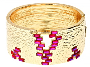 Fuschia Crystal Gold Tone Statement Cuff Bracelet