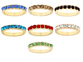 Multi-Color Crystal Gold Tone Set of 7 Rings, 3mm