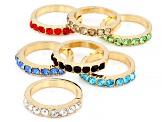 Multi-Color Crystal Gold Tone Set of 7 Rings, 3mm