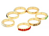 Multi-Color Crystal Gold Tone Set of 7 Rings, 3mm