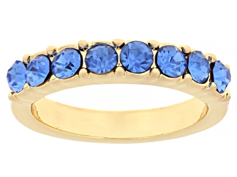 Multi-Color Crystal Gold Tone Set of 7 Rings, 3mm