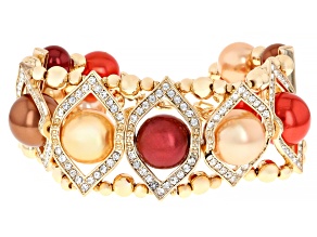 Multi-Color Pearl Simulant With Crystal Accent Gold Tone Station Bracelet, 14mm