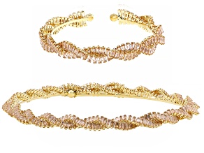 Champagne Crystal Gold Tone Collar Necklace & Bracelet Set