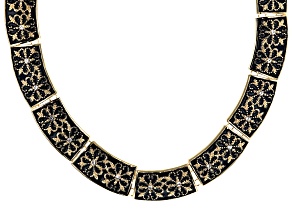 White Crystal & Black Enamel Gold Tone Collar Necklace