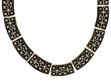 Picture of White Crystal & Black Enamel Gold Tone Collar Necklace