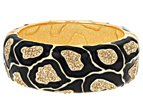 Champagne Crystal, Black Enamel Gold Tone Giraffe Patterned Bangle Bracelet