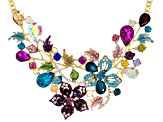 Multicolor Crystal Gold Tone Floral Statement Necklace