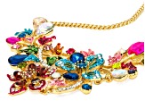 Multicolor Crystal Gold Tone Floral Statement Necklace - OPC202N