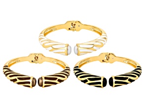 Multi-Color Pearl Simulant & Enamel Gold Tone Cuff Bracelet Set of 3