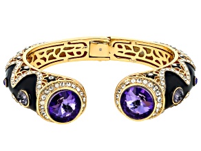 Violet & White Crystal, Black Enamel Gold Tone Cuff Bracelet