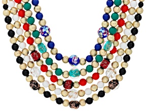 Multi-Color Murano Inspired Glass Gold Tone Set of 5 Necklaces
