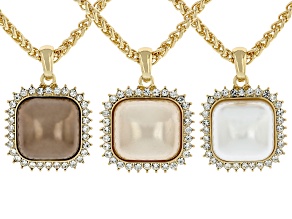 Multi-Color Pearl Simulant Gold Tone Pendant With Wheat Chain Set of 3