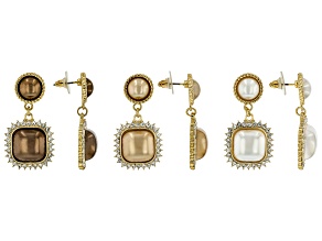 Multi-Color Pearl Simulant Gold Tone Earrings Set of 3