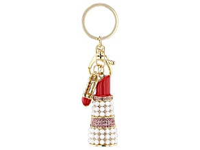 Pearl Simulant, & Multi-Color Crystal Gold Tone Lipstick & High Heel Key Chain
