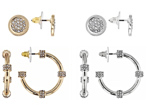 White Crystal Gold & Silver Tone Hoop & Stud Earring Set of 4