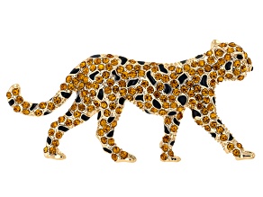 Multi-Color Crystal Gold Tone Leopard Brooch