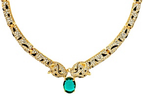 Multi-Color Crystal Black Enamel Gold Tone Jaguar Necklace