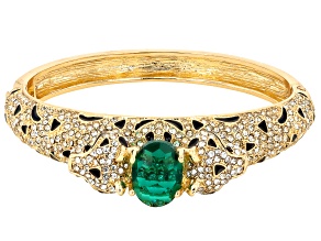 White & Green Crystal Black Enamel Gold Tone Jaguar Bracelet