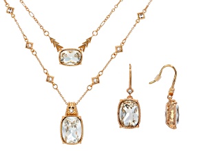 Vintage Mine Cut Cushion Crystal Gold Tone Multi-Row Necklace & Earring Set