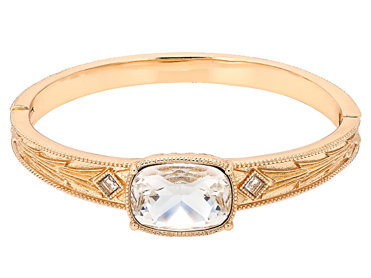 Vintage Mine Cut Cushion Crystal Gold Tone Bangle Bracelet
