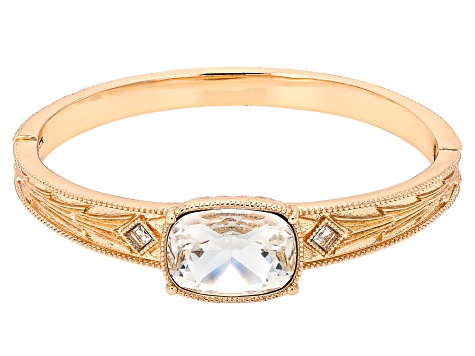 Vintage Mine Cut Cushion Crystal Gold Tone Bangle Bracelet