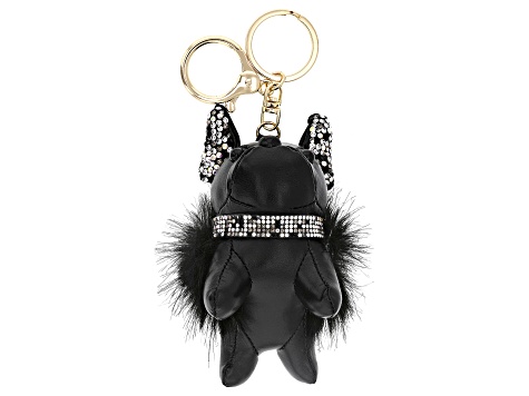 Imitation Black Leather White Crystal Gold Tone French Bulldog Imitation Black Leather White Crystal Gold Tone French Bulldog