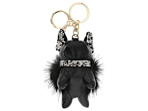 Imitation Black Leather White Crystal Gold Tone French Bulldog Handbag Charm