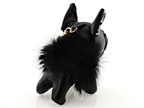 Imitation Black Leather White Crystal Gold Tone French Bulldog Imitation Black Leather White Crystal Gold Tone French Bulldog