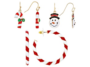 Multi-Color Enamel Gold Tone Holiday Earrings Set of 3