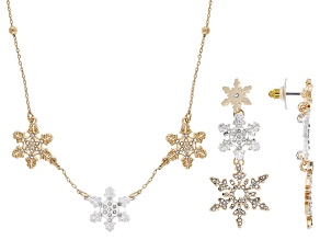 Crystal Two-Tone Snowflake Dangle Earring & Station Necklace Set