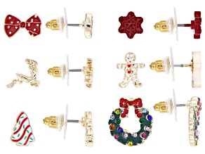 Multi-Color Crystal & Enamel Christmas Earring Set of 6