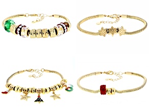 Crystal & Enamel Gold Tone "Holiday Motif Charms" Bracelet Set of 4