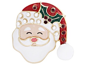 Red & White Crystal & Enamel Gold Tone Santa Claus Brooch