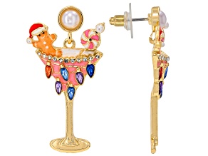 Multi-Color Crystal & Enamel Gold Tone Holiday Martini Earrings