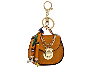 Imitation Leather Gold Tone Purse Charm Keychain