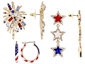 Multi-Color Acrylic Gold Tone Patriotic  Earring Set of 3