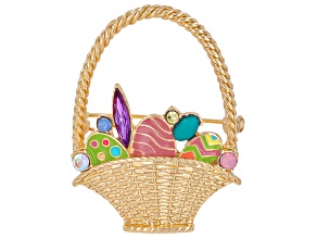 Multi-Color Enamel & Crystal Stone Gold Tone Easter Basket Brooch