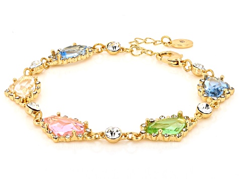 Pastel Multi-Color Crystal & Resin Gold Tone Necklace & Bracelet