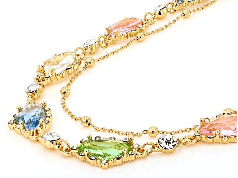 Pastel Multi-Color Crystal & Resin Gold Tone Necklace & Bracelet