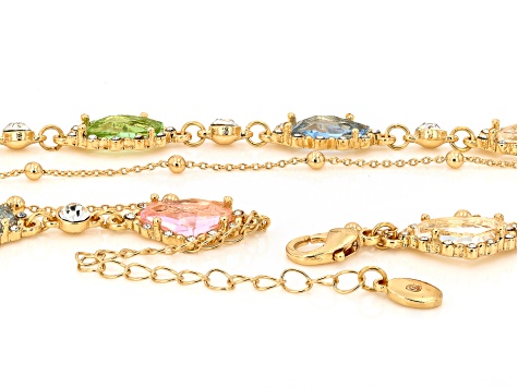 Pastel Multi-Color Crystal & Resin Gold Tone Necklace & Bracelet