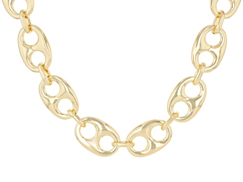 Gold Tone Puffy Mariner Link Necklace & Bracelet Set - OPC2112 | JTV