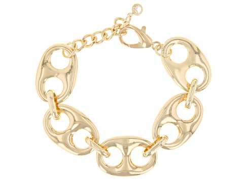 Gold Tone Puffy Mariner Link Necklace & Bracelet Set - OPC2112 | JTV