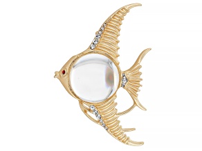 White, Red Crystal Gold Tone Fish Magnifying Brooch
