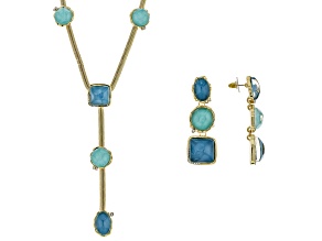 Waterfall Color Acrylic, White Crystal Gold Tone Necklace & Earring Set