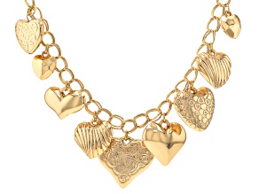 Gold Tone Heart Charm Necklace
