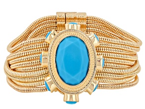 Turquoise Simulant Gold Tone Statement Bracelet