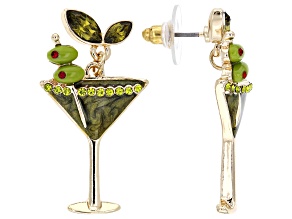 Crystal & Enamel Gold Tone "Dirty Martini" Earrings
