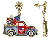 Multi-Color Enamel & Crystal Gold Tone Vintage Fireworks Truck Earrings